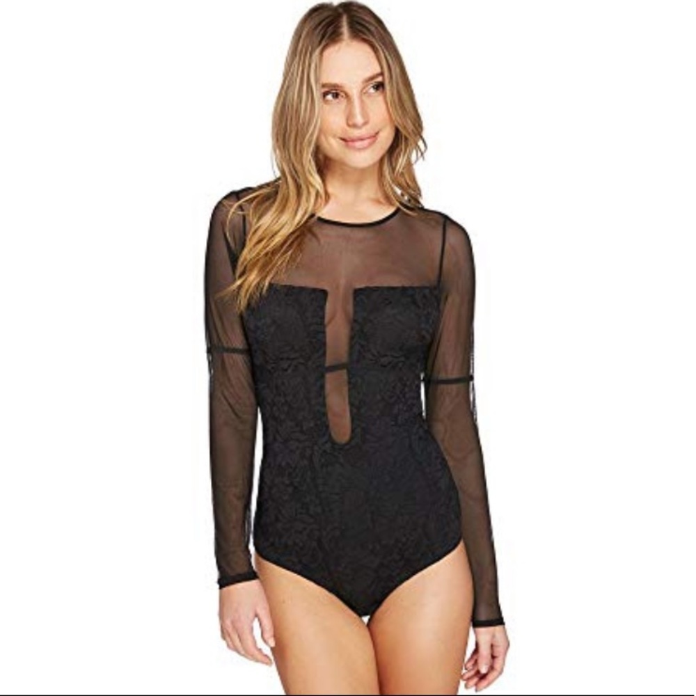Brazilian Tulle and Lace Black Bodysuit